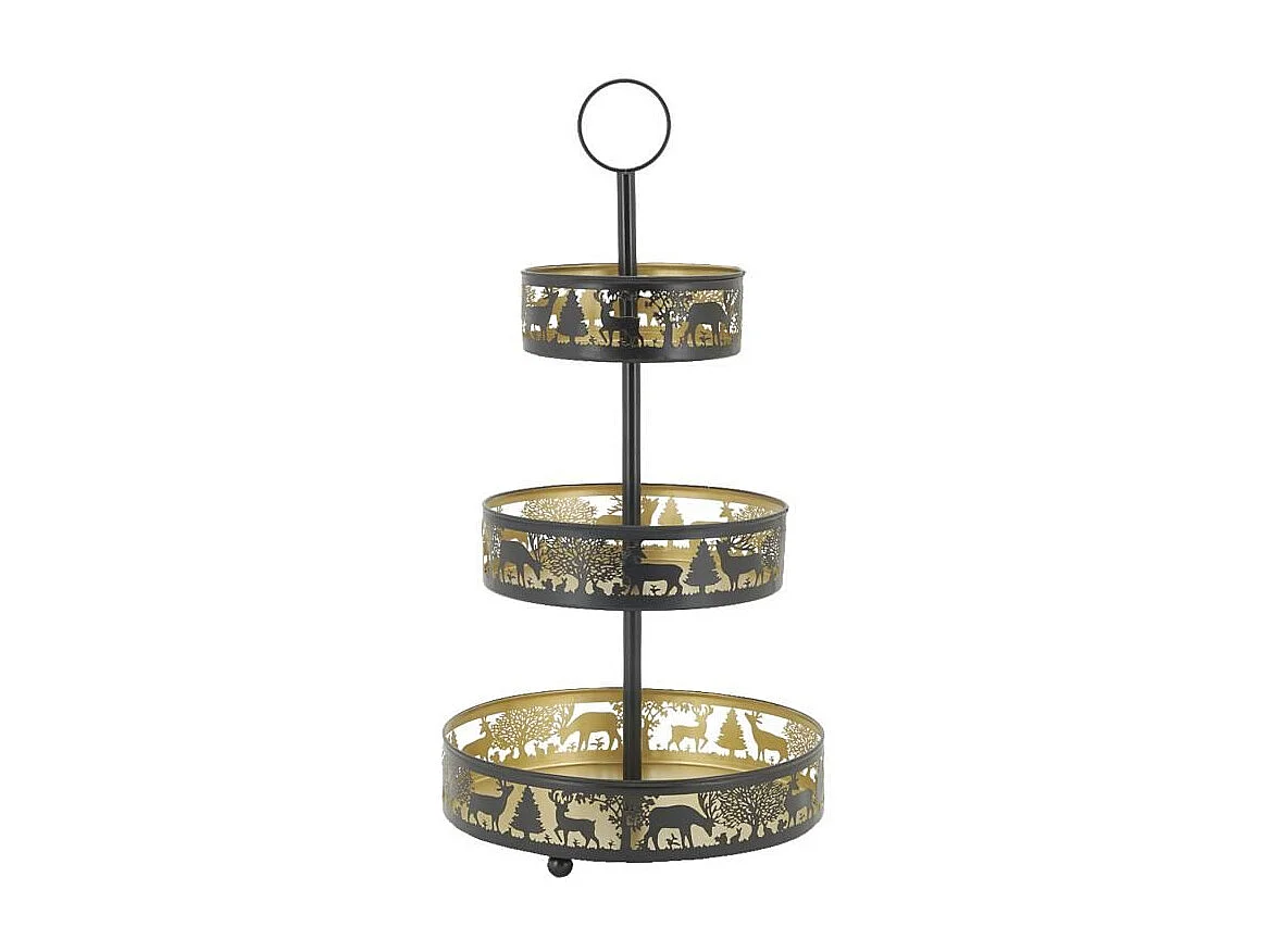 Serviteur 3 étages en métal noir et doré Cerf