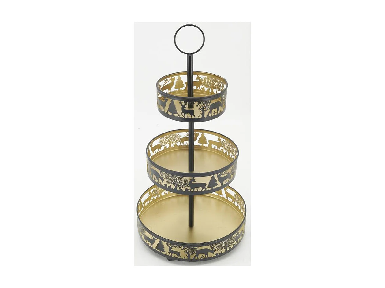 Serviteur 3 étages en métal noir et doré Cerf