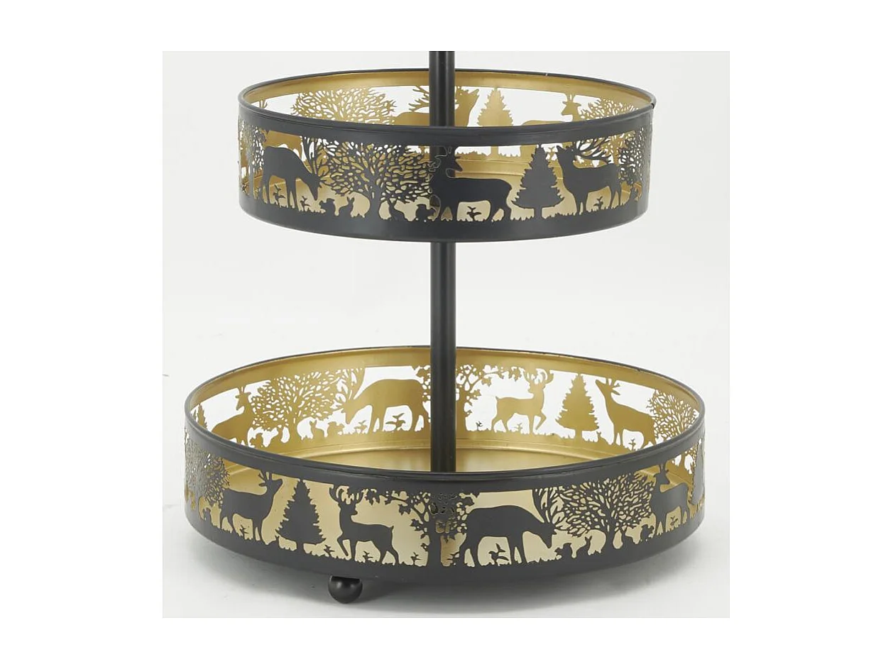 Serviteur 3 étages en métal noir et doré Cerf