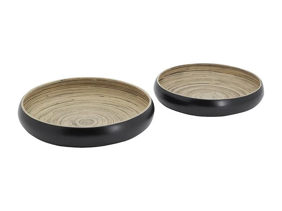 Plateaux ronds en bambou naturel et noir (lot de 2)