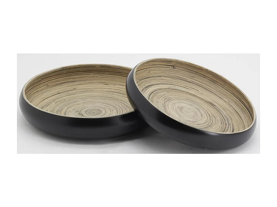Plateaux ronds en bambou naturel et noir (lot de 2)
