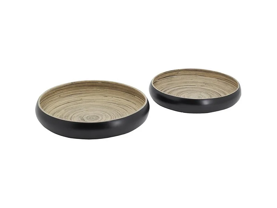 Plateaux ronds en bambou naturel et noir (lot de 2)