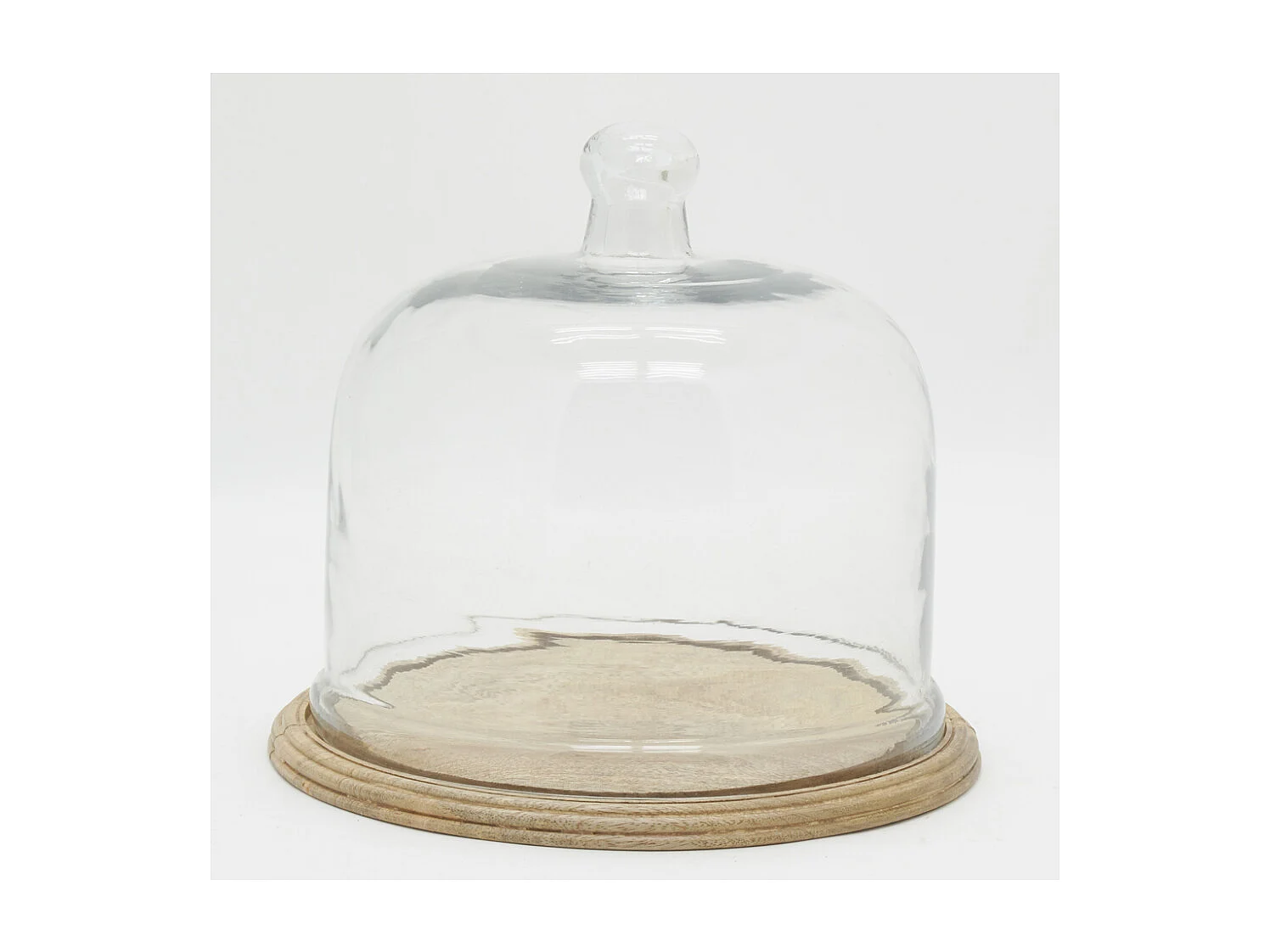 Cloches en verre + plateaux en manguier (lot de 2)