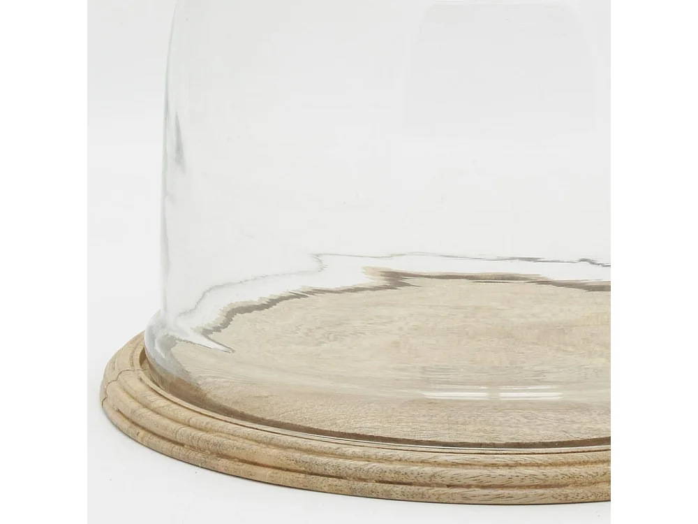 Cloches en verre + plateaux en manguier (lot de 2)