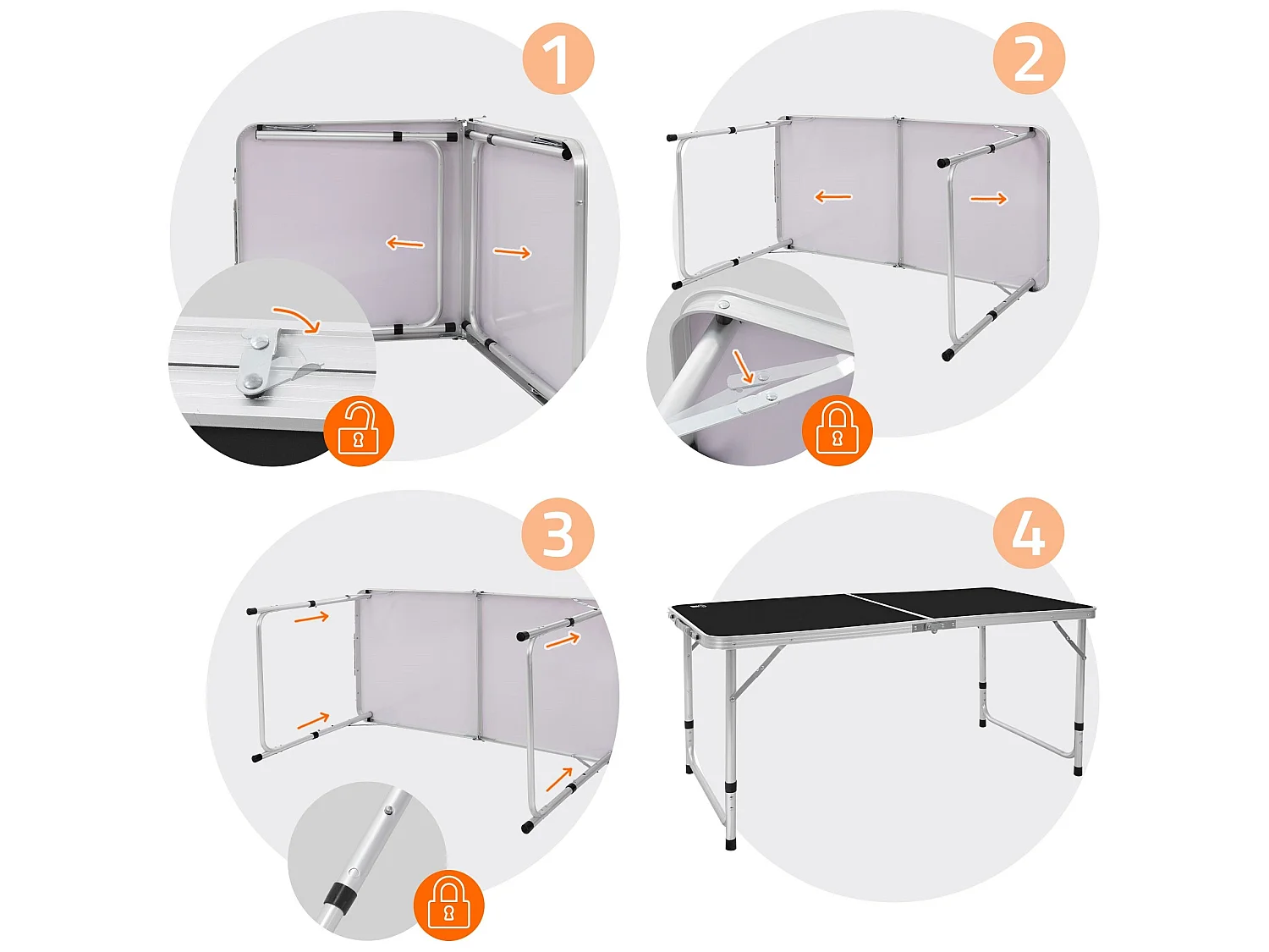 Mesa plegable Mesa de camping Mesa de jardín con asa de transporte Aluminio 120x