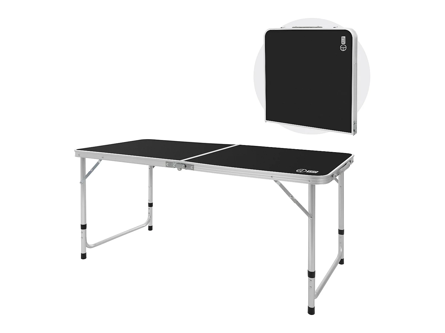 Table de camping pliante en aluminium hauteur réglable noir/argent 120x60 cm