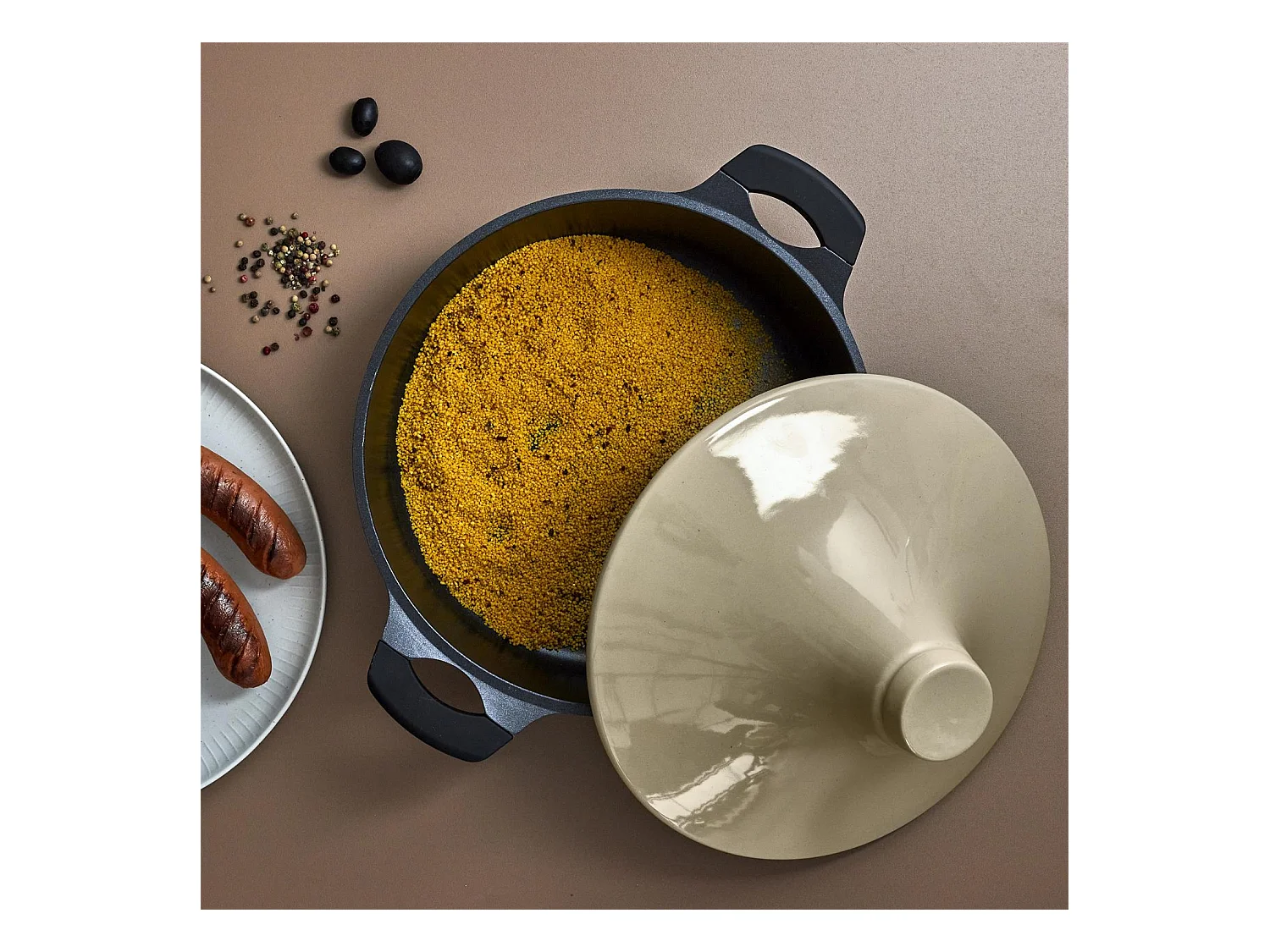 Tajine Induction D28cm Noir, Beige