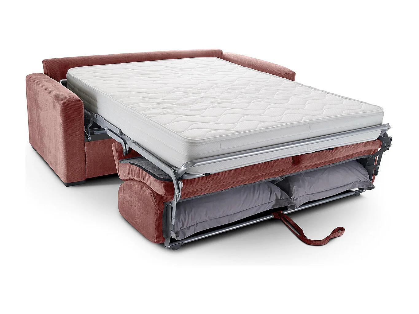 Canapé convertible 3 places en velours fines côtes veux rose - Ouverture express - Anzio