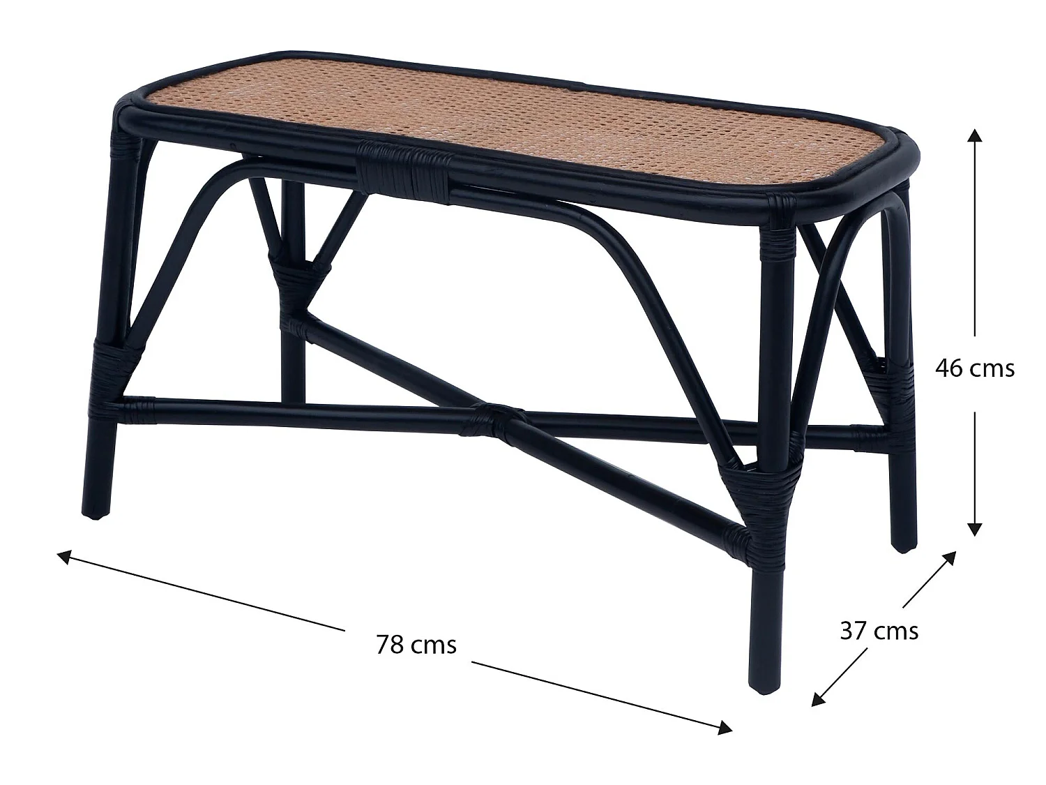 Banco Pie de Cama de Ratán Natural Chillvert Parma 78x73x43 cm con Diseño Bicolor Negro y Mimbre Marrón