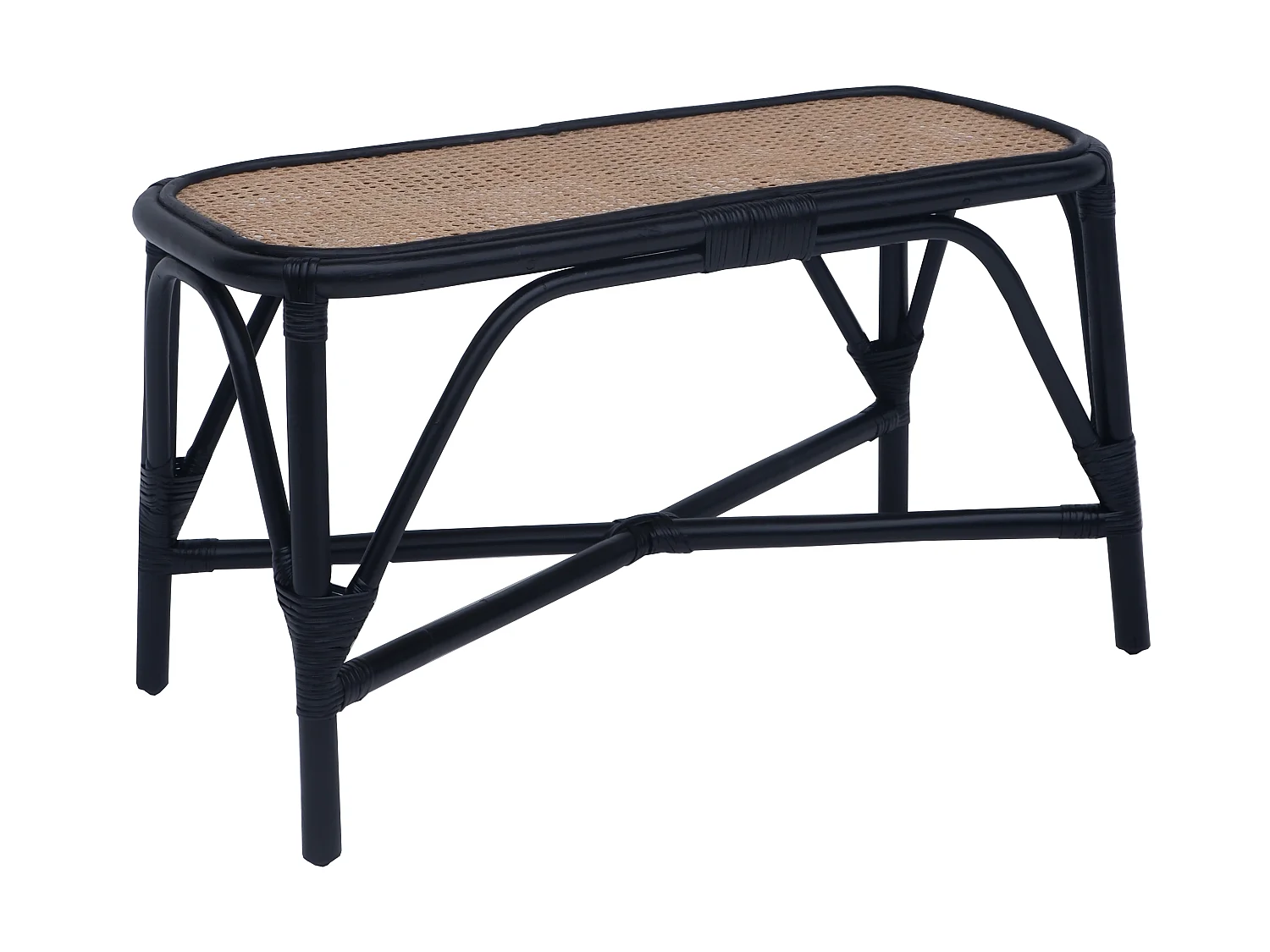 Banco Pie de Cama de Ratán Natural Chillvert Parma 78x73x43 cm con Diseño Bicolor Negro y Mimbre Marrón