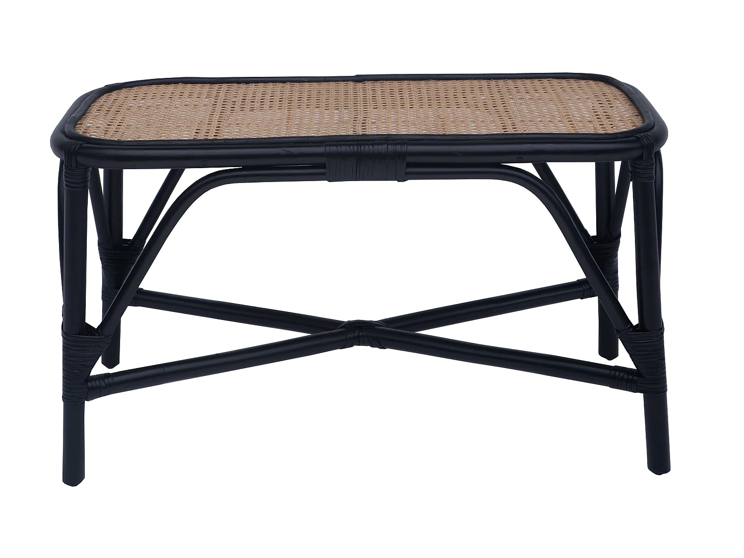 Banco Pie de Cama de Ratán Natural Chillvert Parma 78x73x43 cm con Diseño Bicolor Negro y Mimbre Marrón