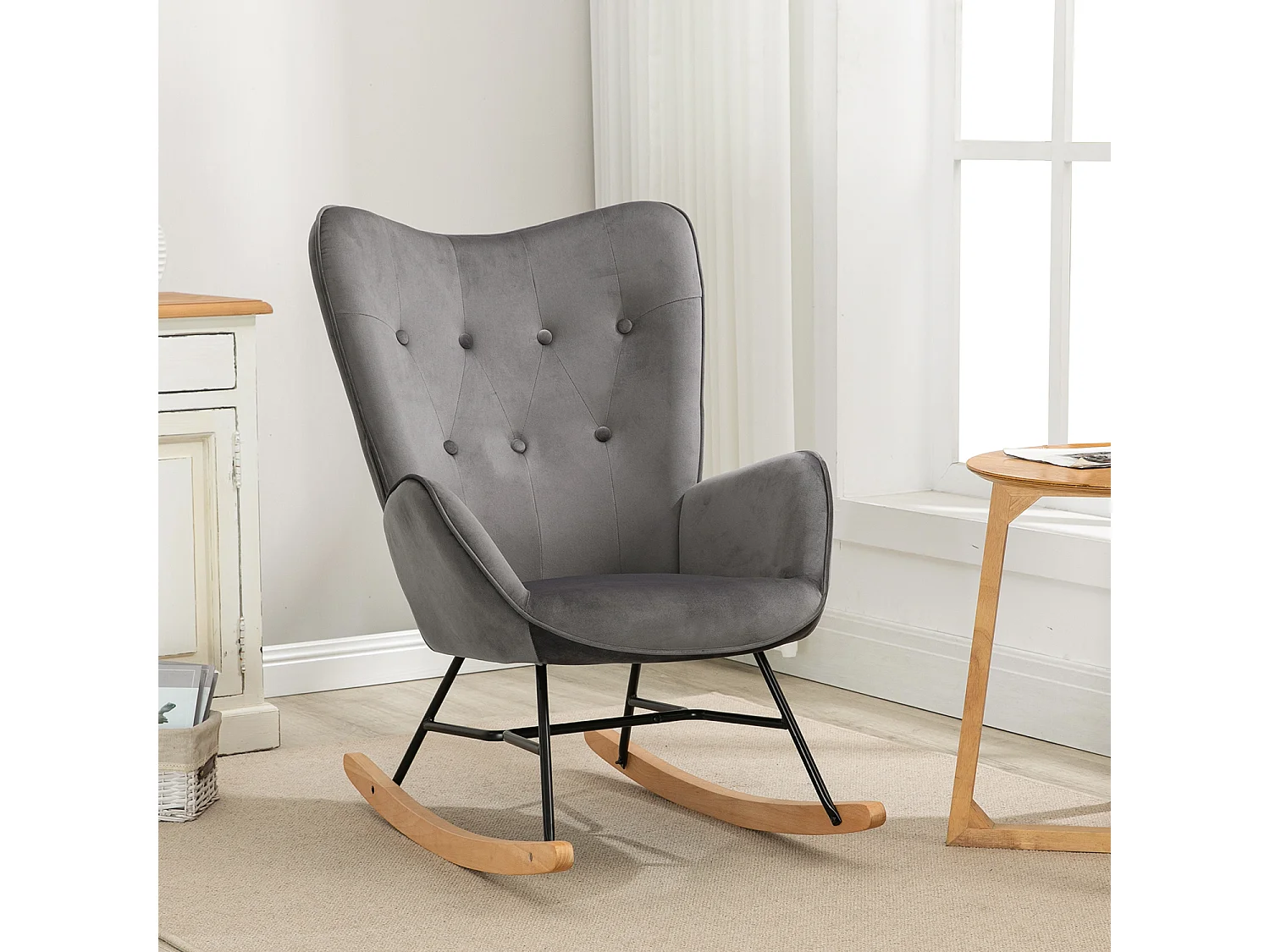 MEUBLES COSY Fauteuil à Bascule Allaitement Rocking Chair Scandinave Chaise Loisir Revêtement Pieds en Bois Massif pour Salon, Chambre, Le Balcon, Gris Velours