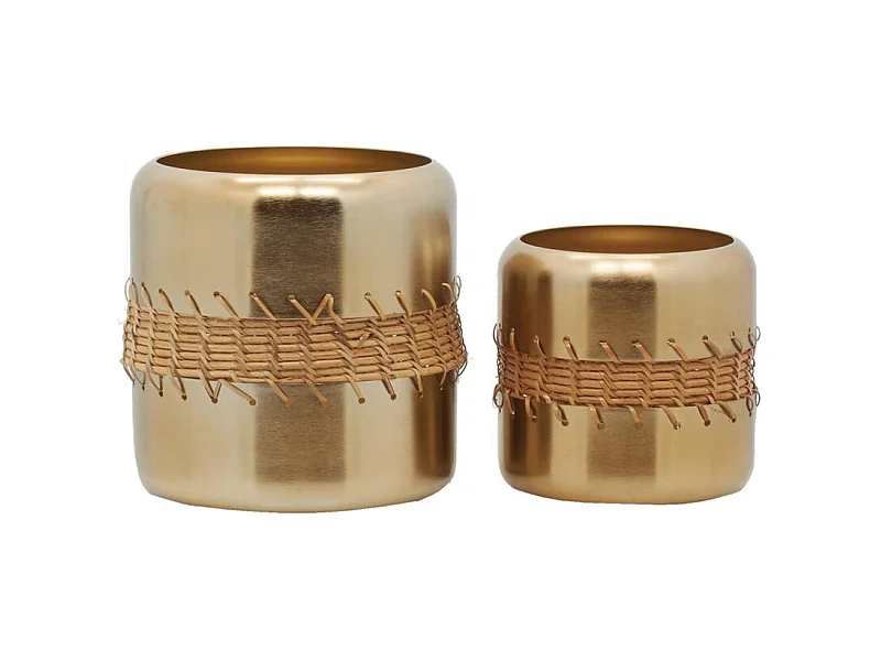 Cache-pot en métal doré et rotin(lot de 2) Cache-pots