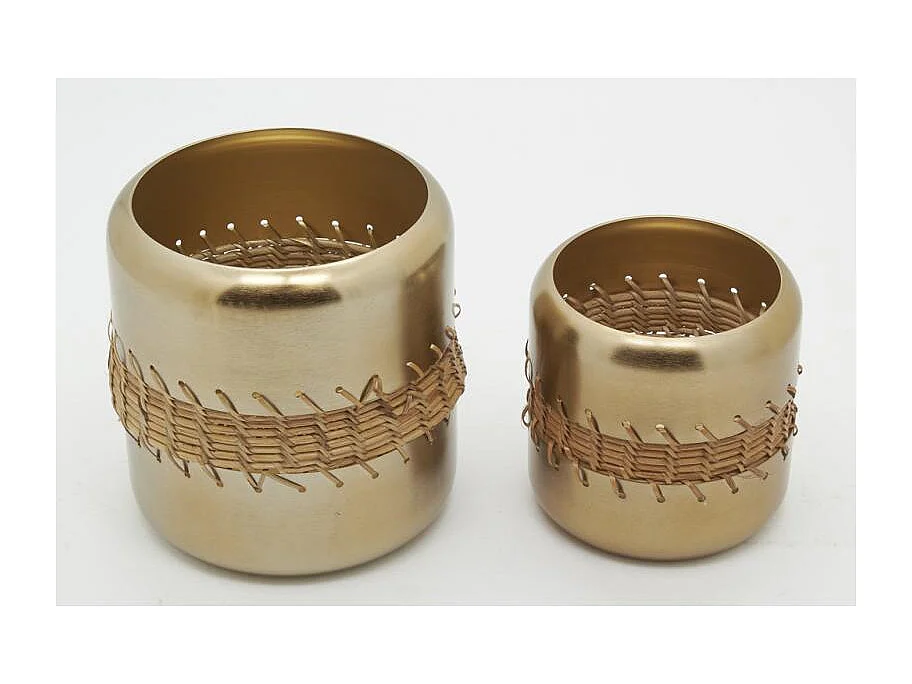 Cache-pot en métal doré et rotin(lot de 2) Cache-pots
