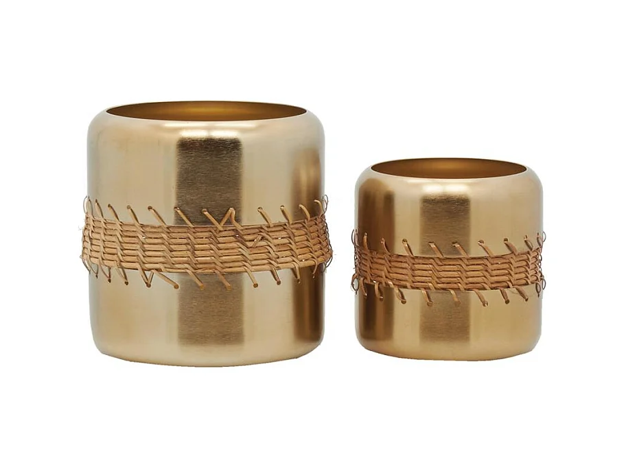 Cache-pot en métal doré et rotin(lot de 2) Cache-pots
