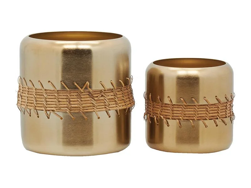 Cache-pot en métal doré et rotin(lot de 2) Cache-pots