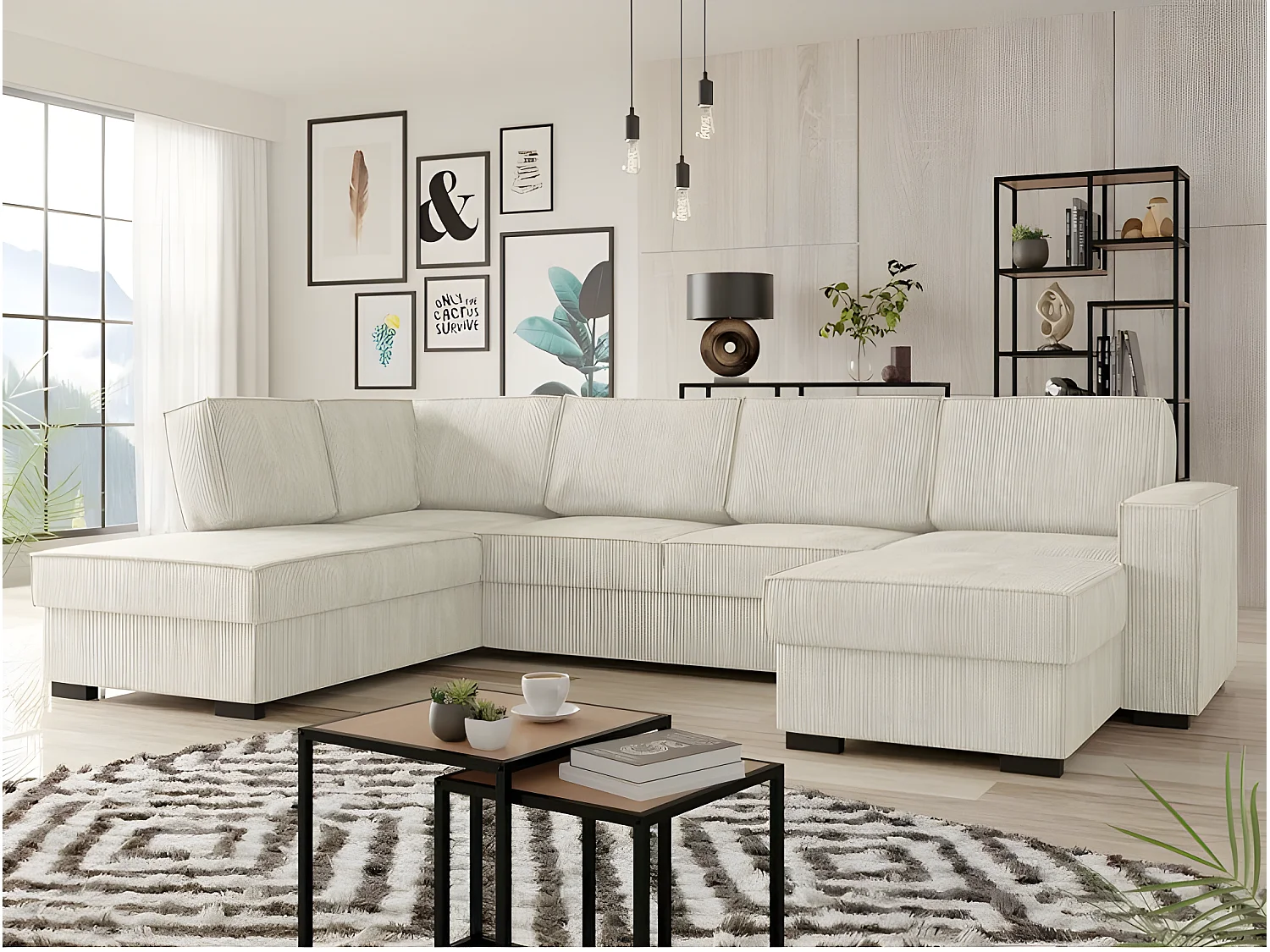 BERY panoramische slaapbank in beige corduroy