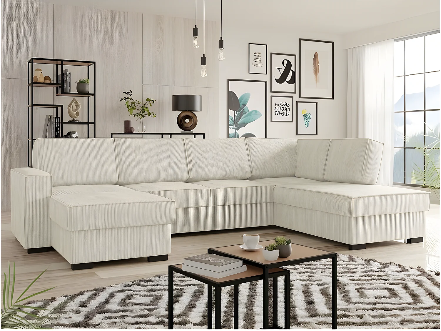 BERY panoramische slaapbank in beige corduroy