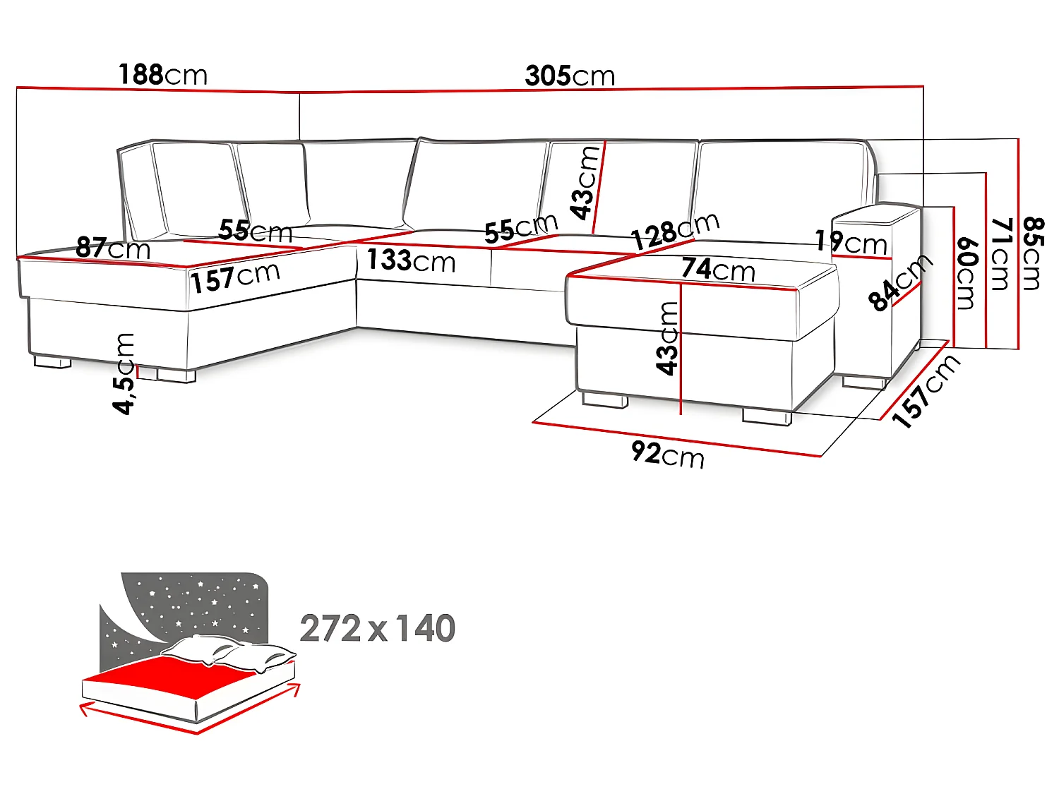 BERY panoramische slaapbank in beige corduroy