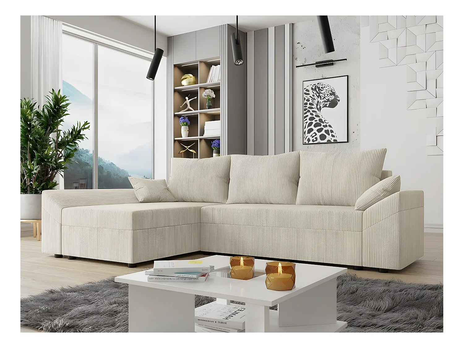 DANY converteerbare hoekbank in beige corduroy