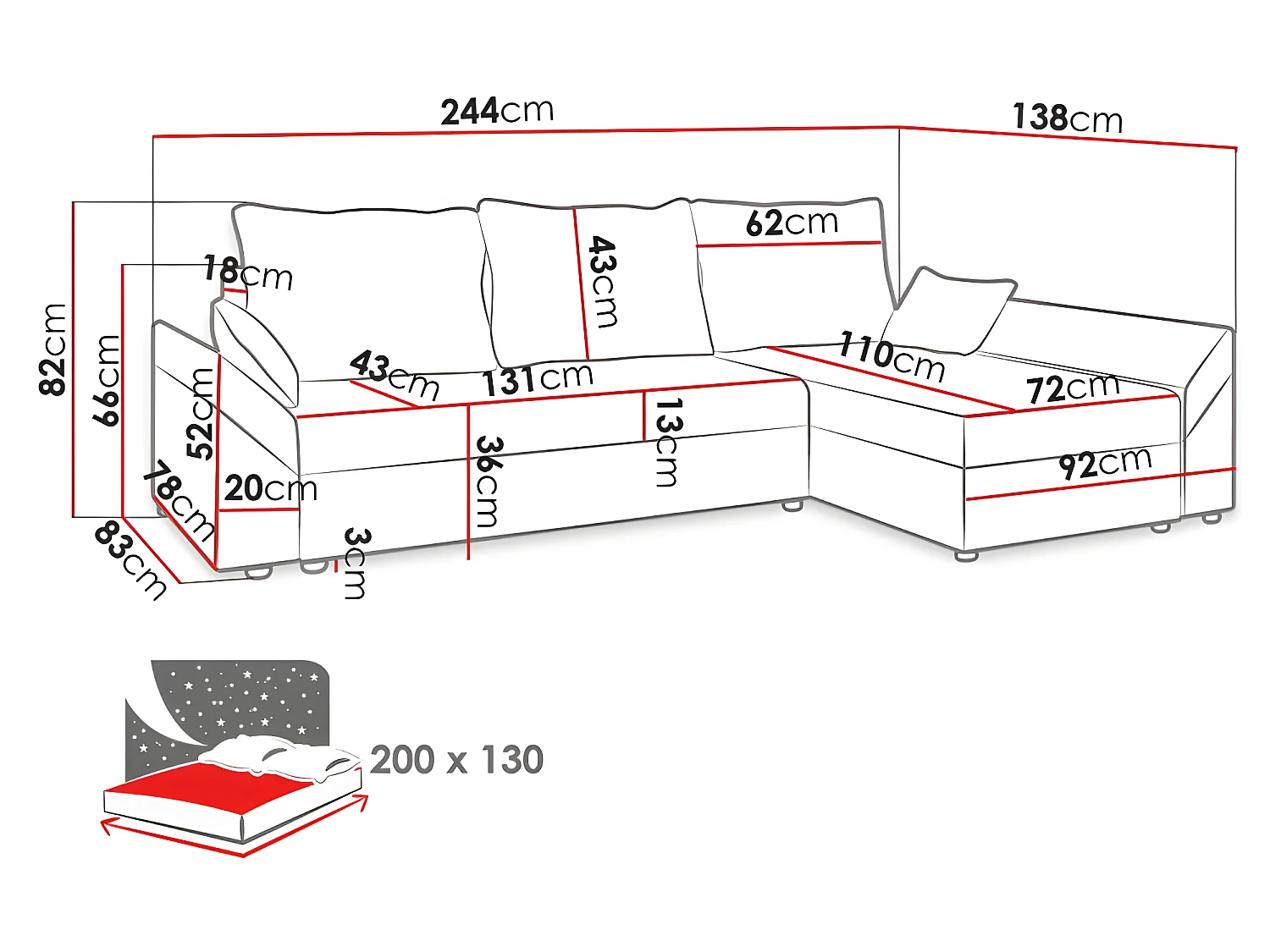 DANY converteerbare hoekbank in beige corduroy