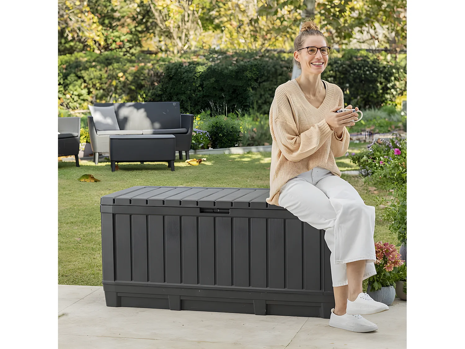 Caixa de armazenamento Keter Kentwood 350L - 119,6x58,5x55,8cm - Antracite