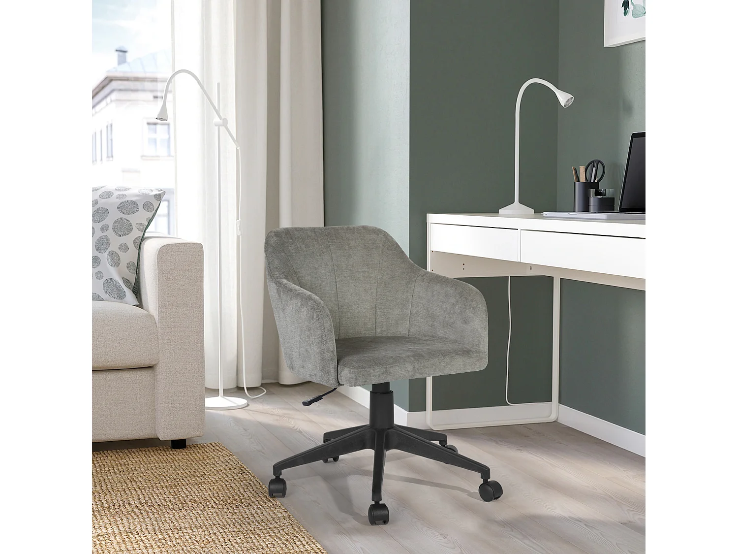 Chaise de bureau pivotant H79-89cm style industriel en tissu