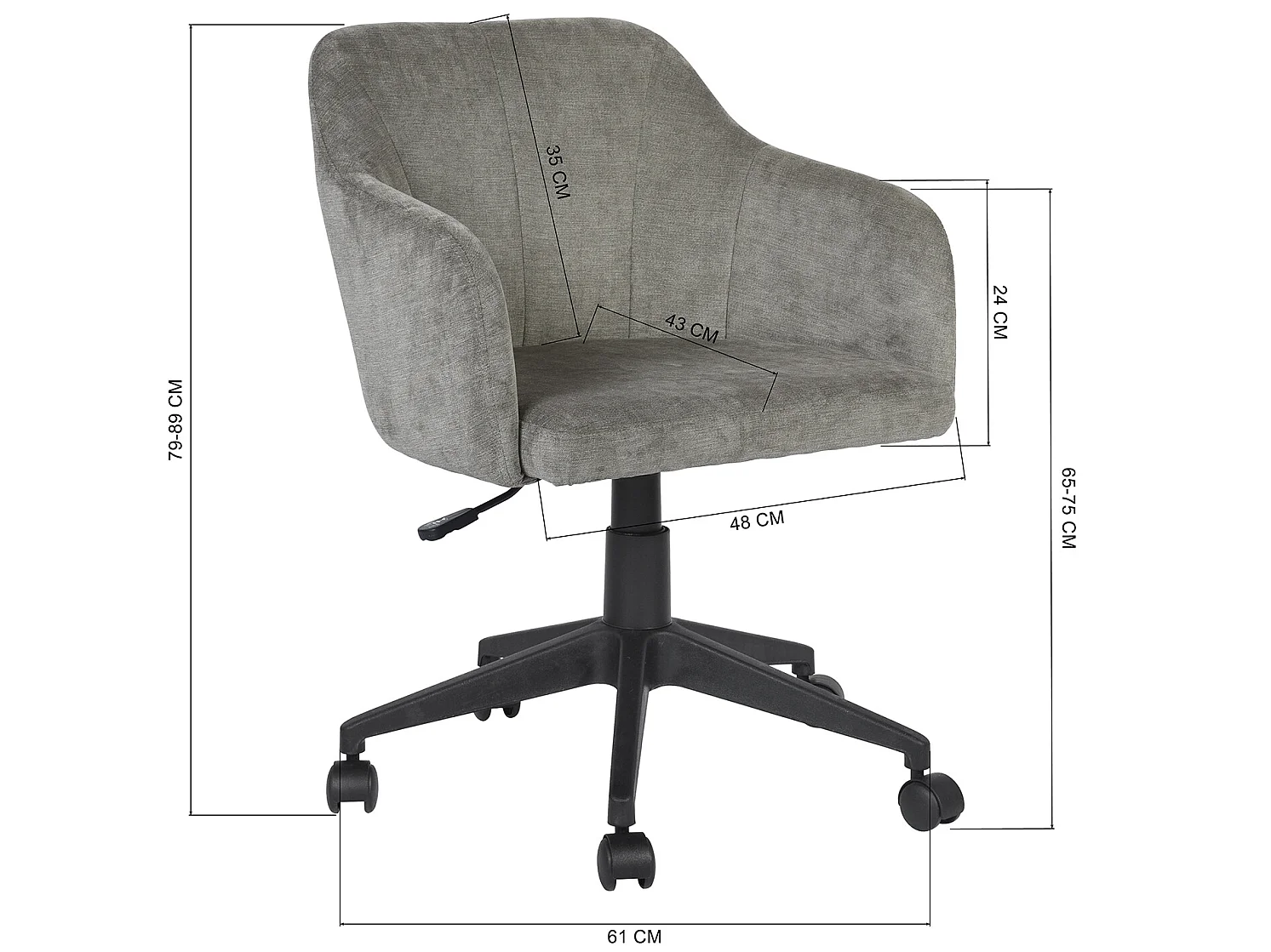 Chaise de bureau pivotant H79-89cm style industriel en tissu