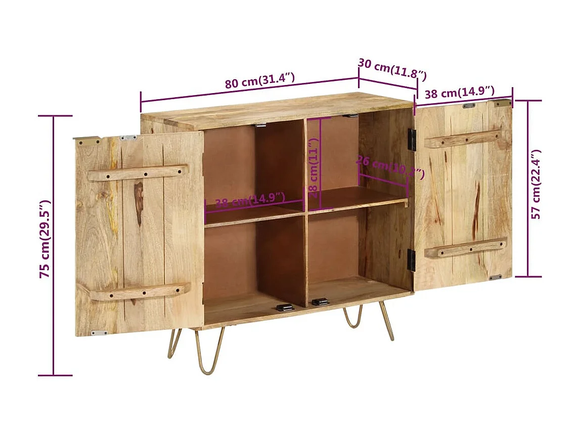 Buffet 80x30x75 cm Bois de manguier solide