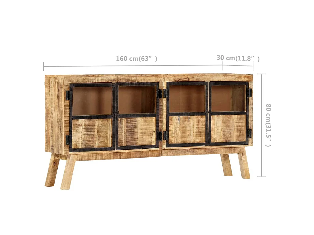 Dressoir 160x30x80 cm massief ruw mangohout bruin en zwart