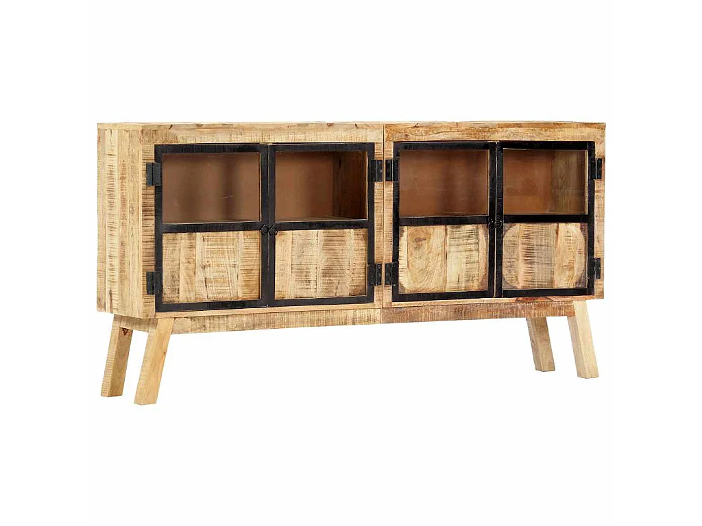 Dressoir 160x30x80 cm massief ruw mangohout bruin en zwart