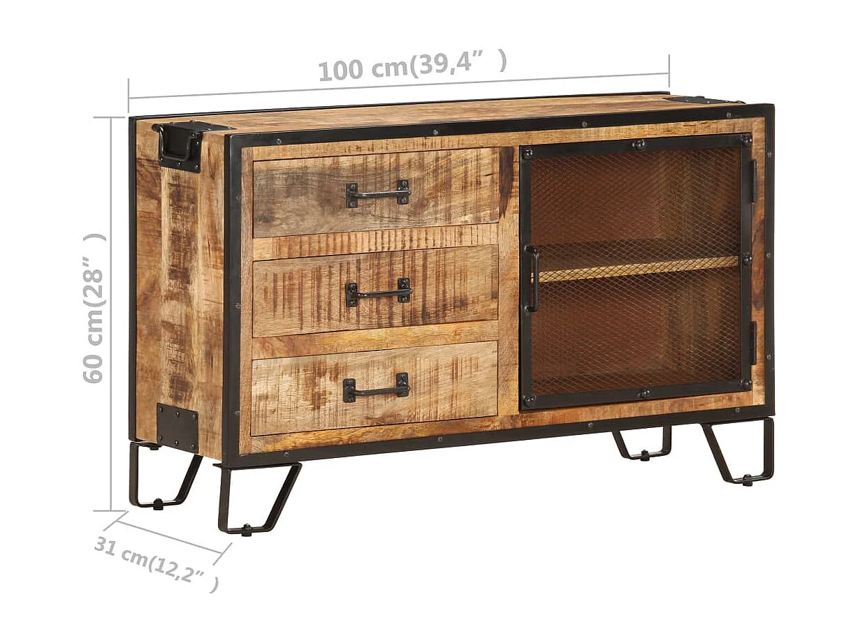 Sideboard 100×31×60 cm Raues Mango-Massivholz