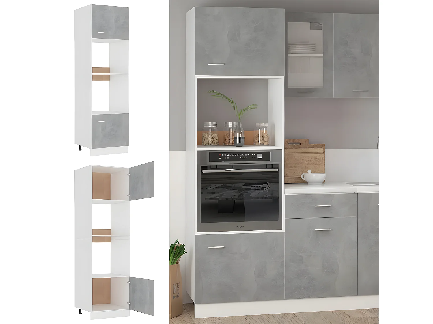 Armario de microondas contrachapada gris hormigón 60x57x207 cm