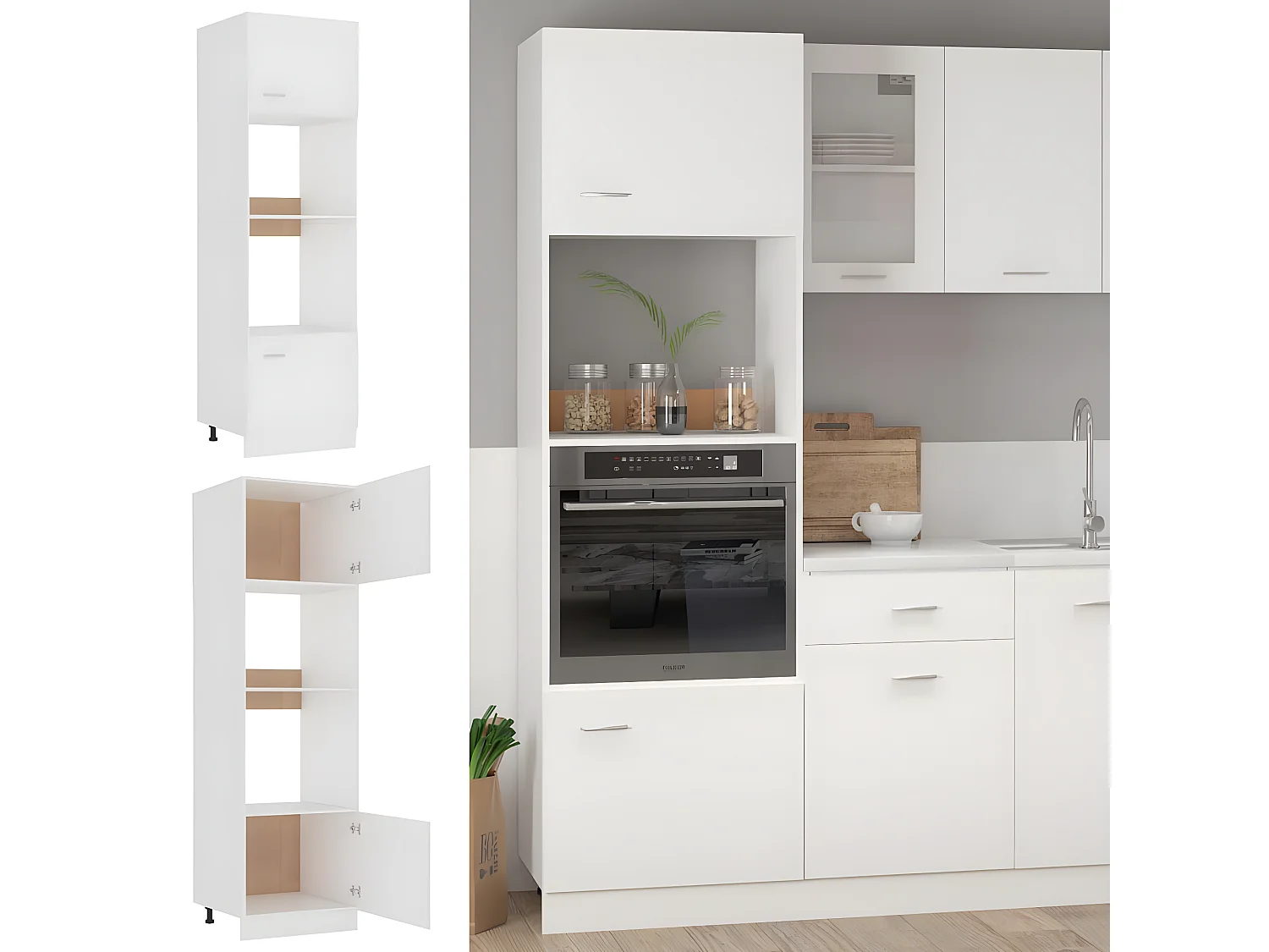 Armario de microondas madera contrachapada blanco 60x57x207 cm