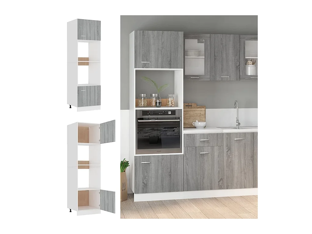 Meuble micro-ondes "Lyon" Gris Sonoma 60 x 57 x 207 cm Bois d'ingénierie