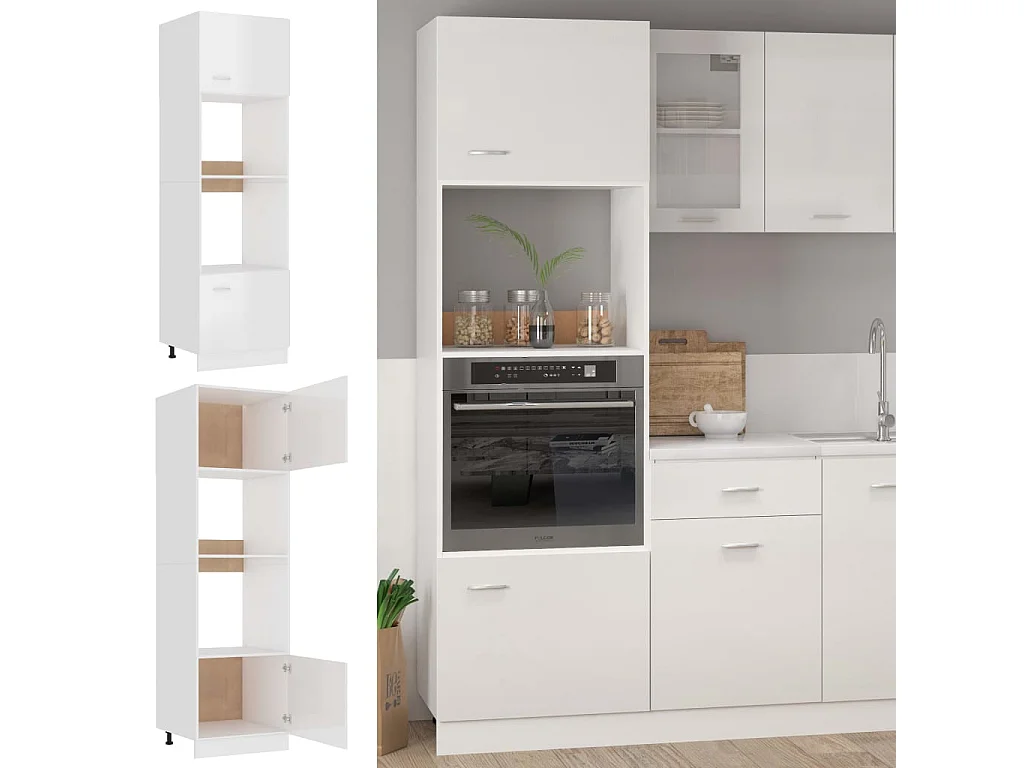 Armoire à micro-ondes Blanc brillant Bois d’ingénierie