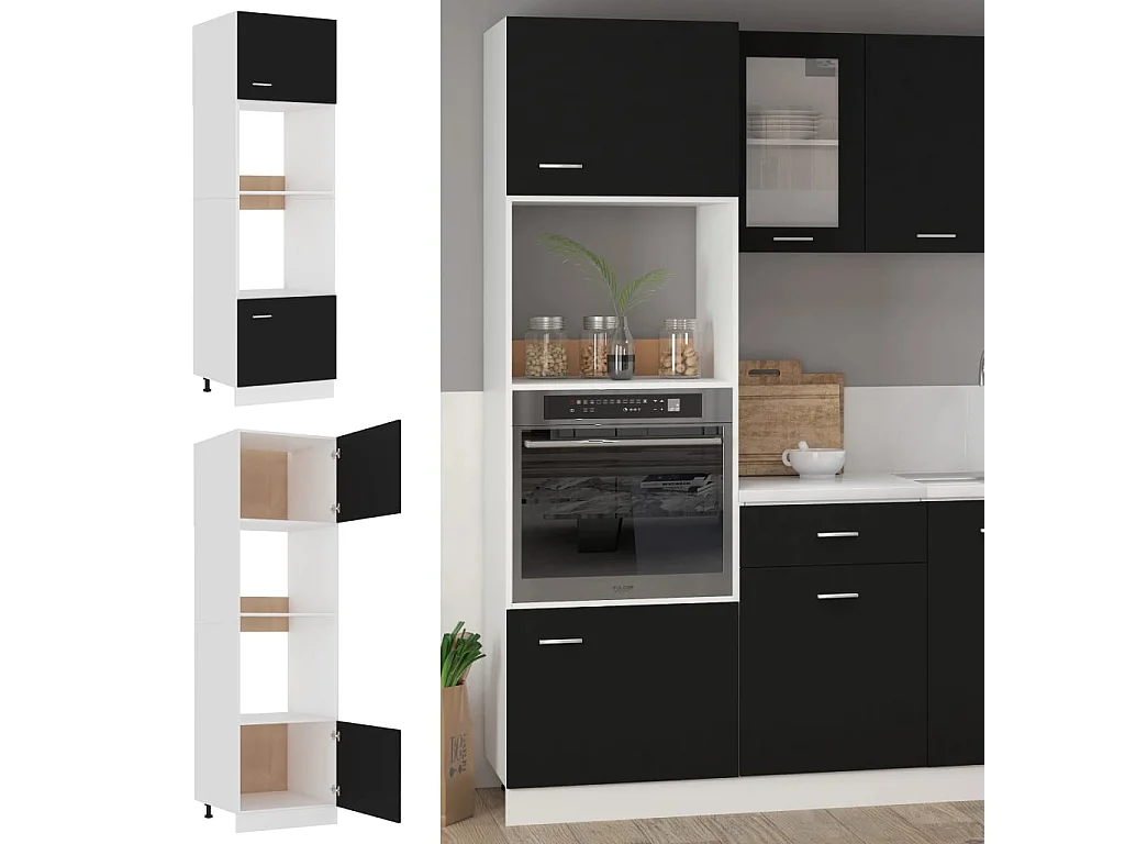 Armoire à micro-ondes Noir 60x57x207 cm Bois d'ingénierie