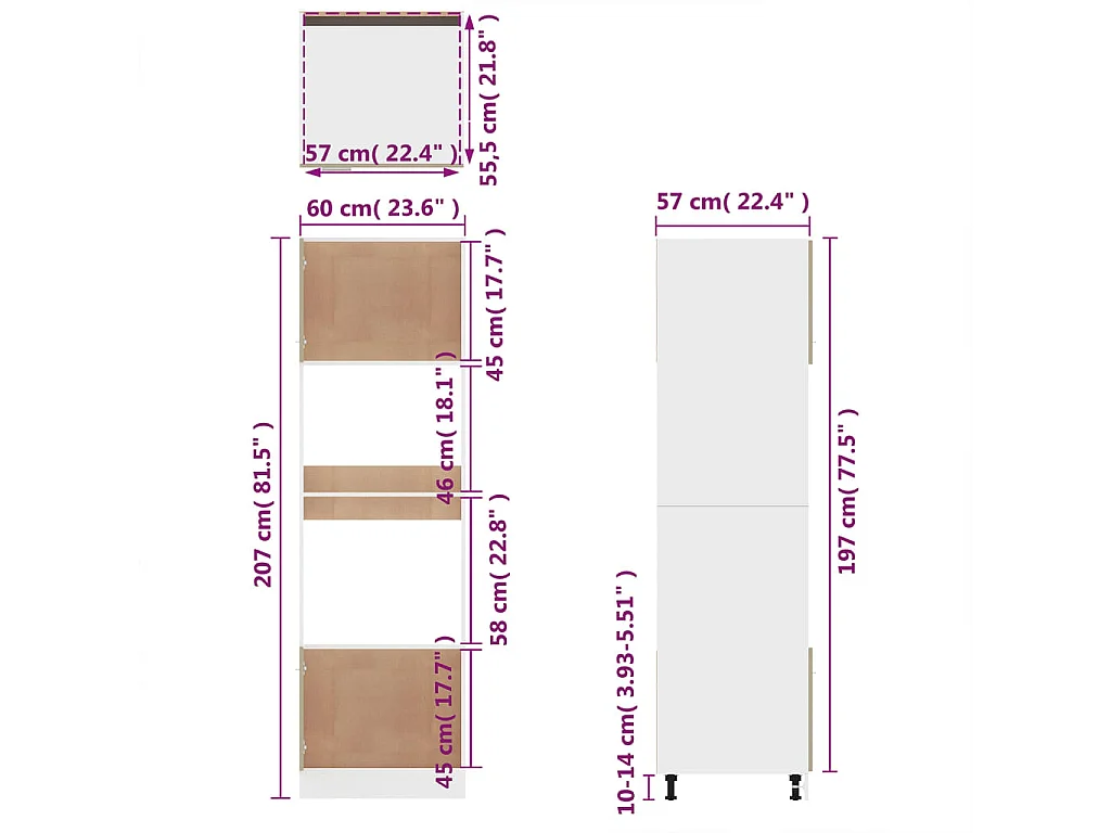 Meuble micro-ondes "Lyon" Chêne brun 60 x 57 x 207 cm Bois d'ingénierie