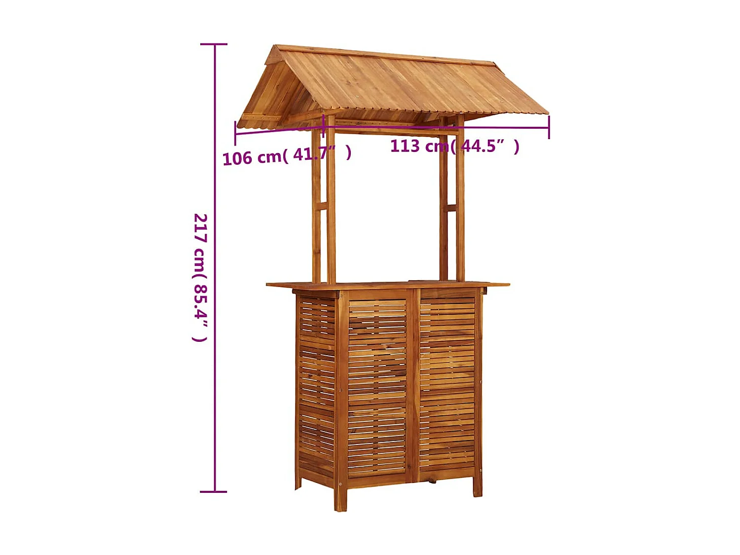 Table de bar d'extérieur avec toit 113x106x217 cm Bois d'acacia