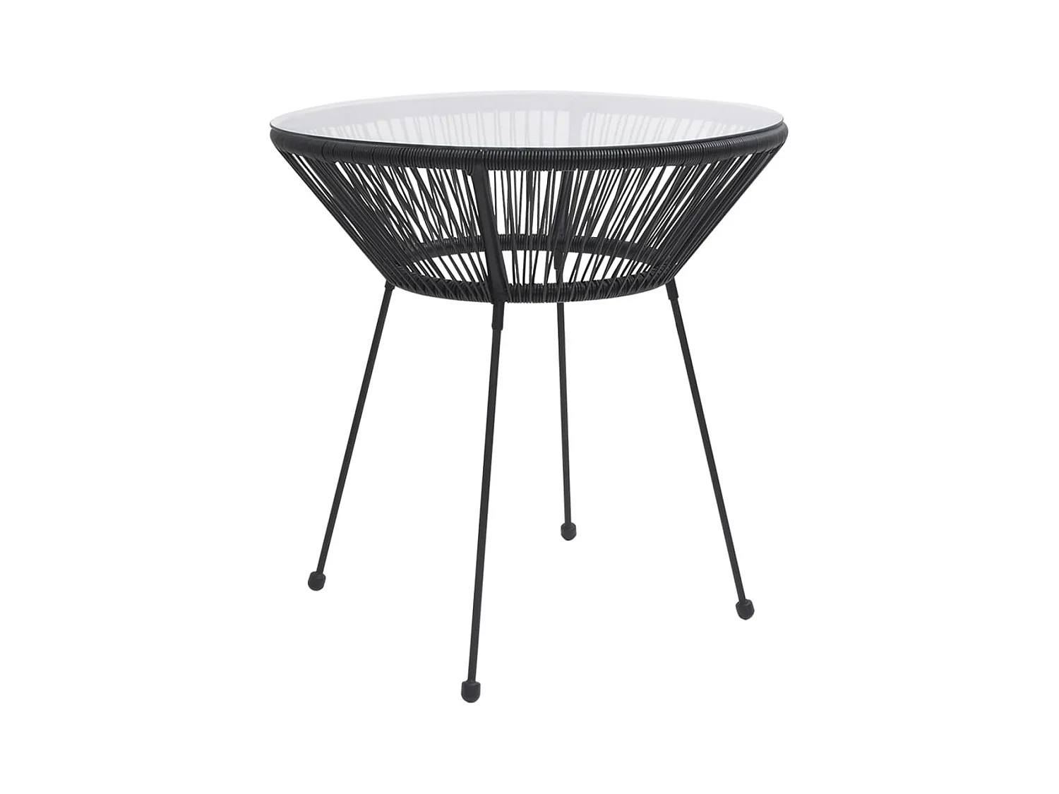 Table à manger de jardin Noir Ø70x74 cm Rotin et verre