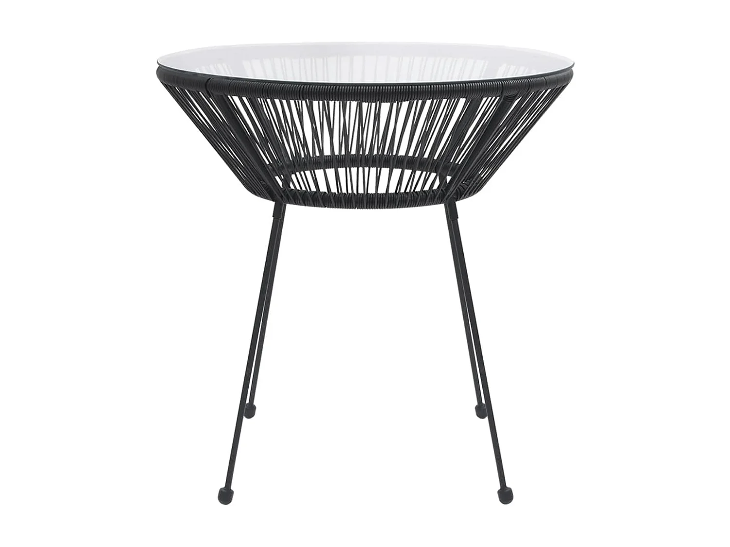 Table à manger de jardin Noir Ø70x74 cm Rotin et verre