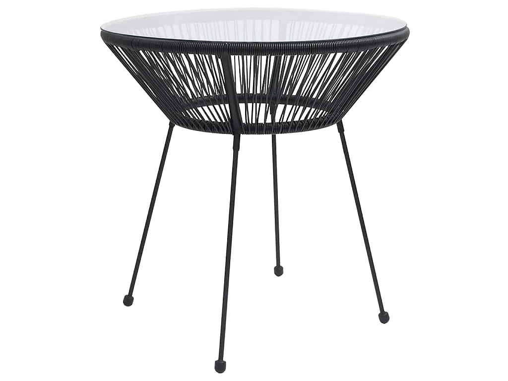Table à manger de jardin Noir Ø70x74 cm Rotin et verre