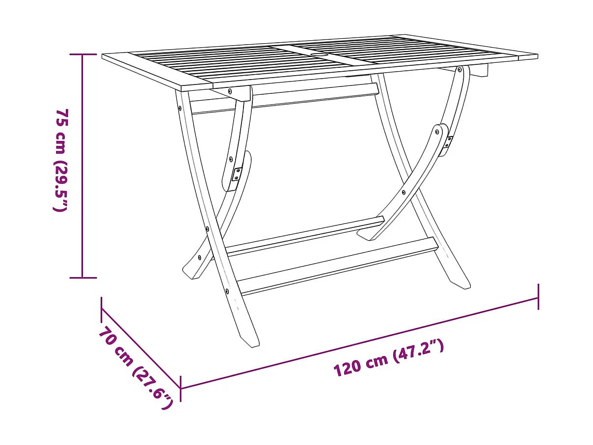 Table pliable de jardin 120x70x75 cm Bois d'eucalyptus solide