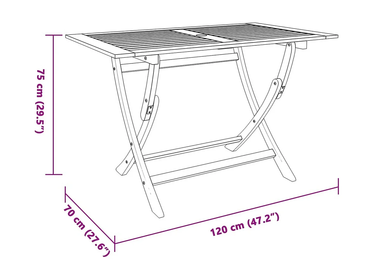 Table pliable de jardin 120x70x75 cm Bois d'eucalyptus solide