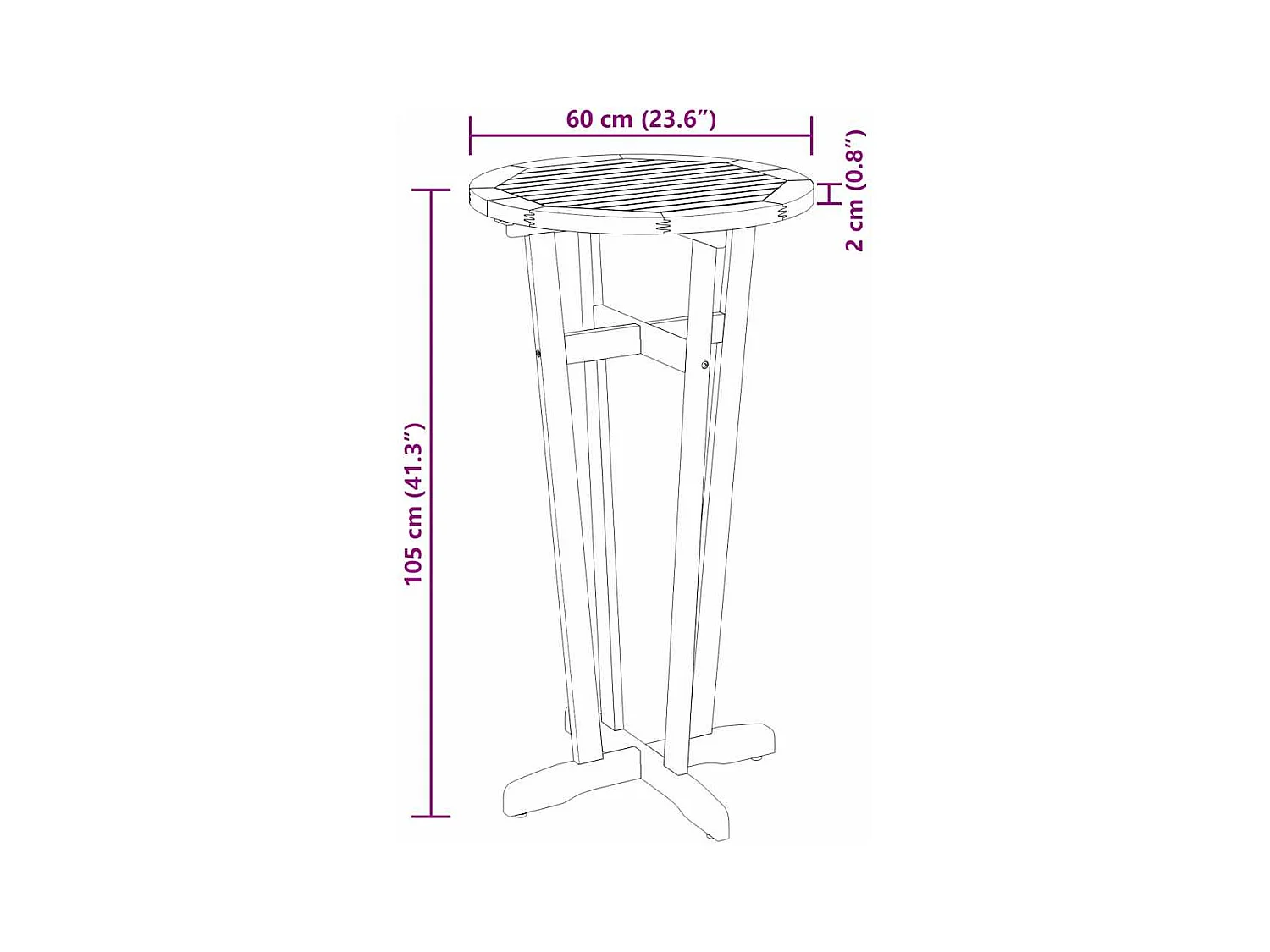 Tuinbartafel Ø 60x105 cm massief acaciahout