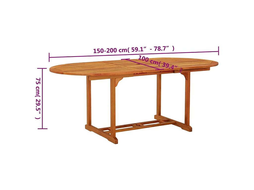Table de jardin 200x100x75 cm Bois d'eucalyptus solide