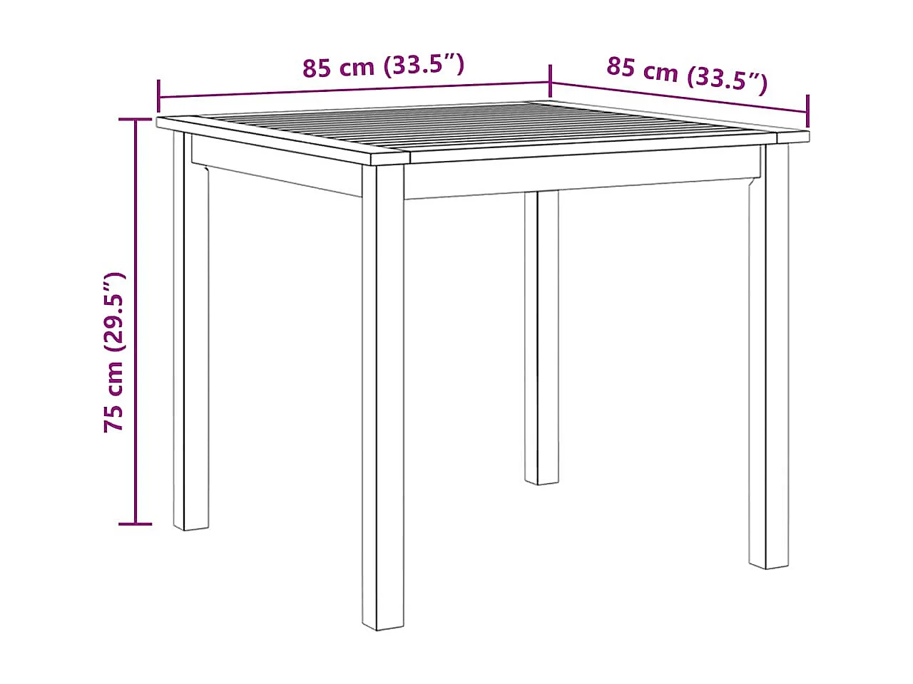 Tavolo da Giardino 85x85x74 cm in Legno Massello di Acacia