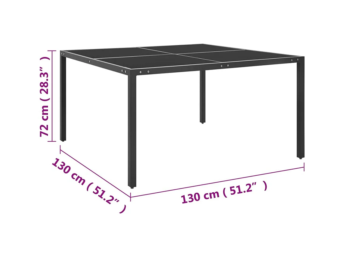 Gartentisch Anthrazit 130x130x72 cm Stahl und Glas