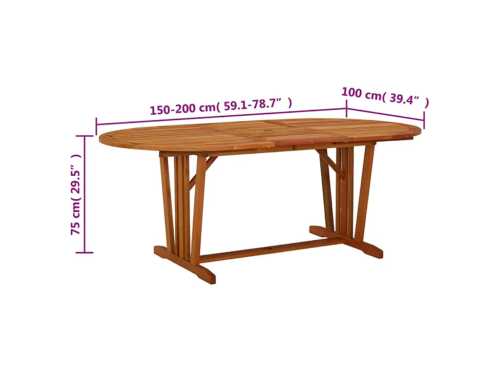 Mesa de jardim 200x100x75 cm madeira de eucalipto maciça