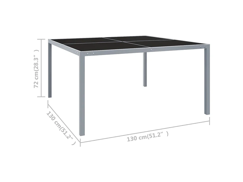 Gartentisch 130x130x72 cm Grau Stahl und Glas